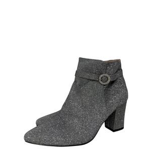 New Life style 9 silver metallic buckle heeled booties boot pointed toe buckle